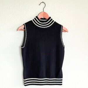 VTG Harolds Wool Black & White Striped Sleeveless Turtleneck Sweater Vest Size M